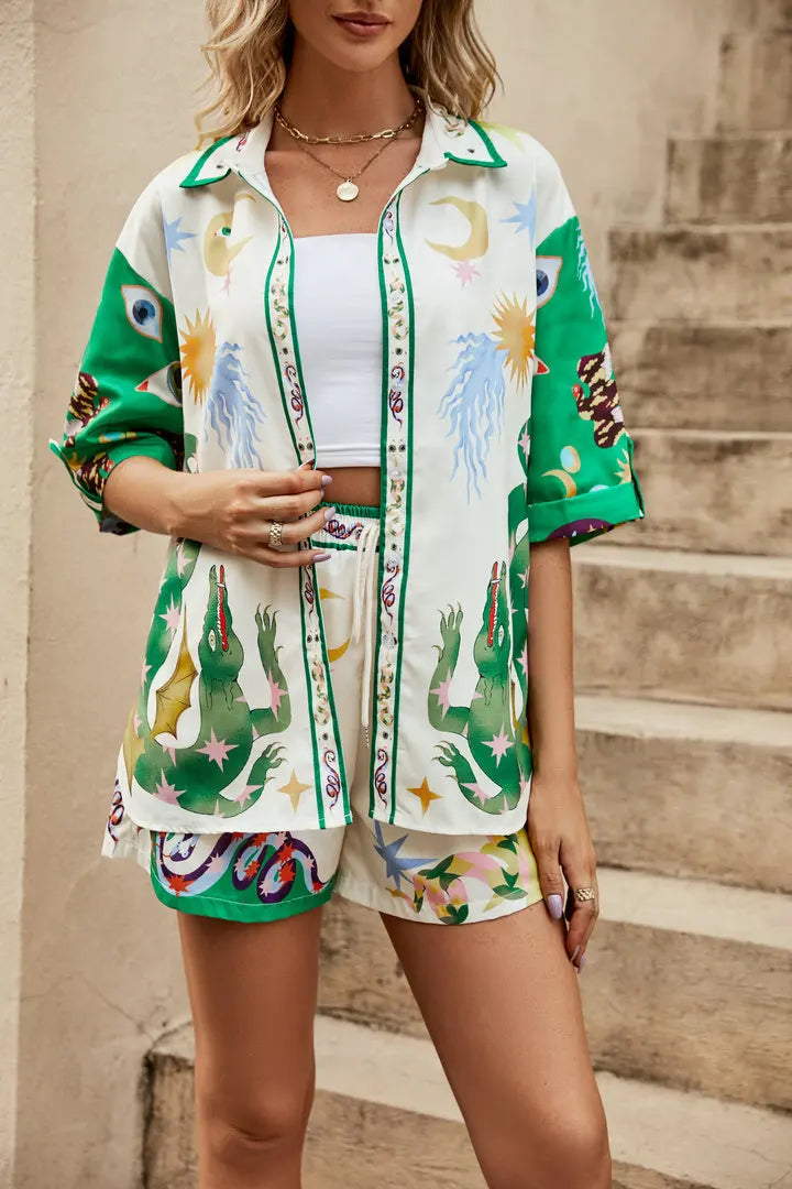 Summer Chic | Digital Print Reversible Short Sleeve 2-Piece Set